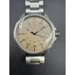 Vintage Elevon Hughes 45MM Bracelet Quartz Watch Silver Tone Cream Dial 5ATM